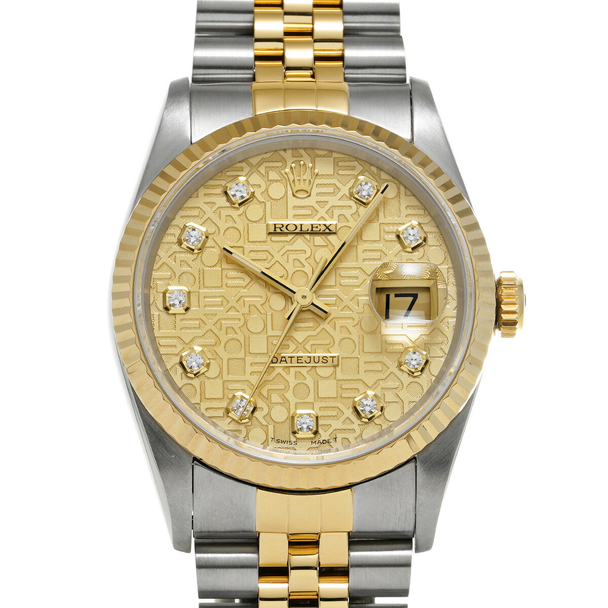 ロレックス Rolex 腕時計 デイトジャスト 16233G T番 1996年製 10ポイント ダイヤインデックス 彫コン シルバー コンピューター文字盤 K18YG SS 自動巻き 【OH済み】 【中古】 ロレックス デイトジャスト Ref.16233G シャンパン彫り コンピューター