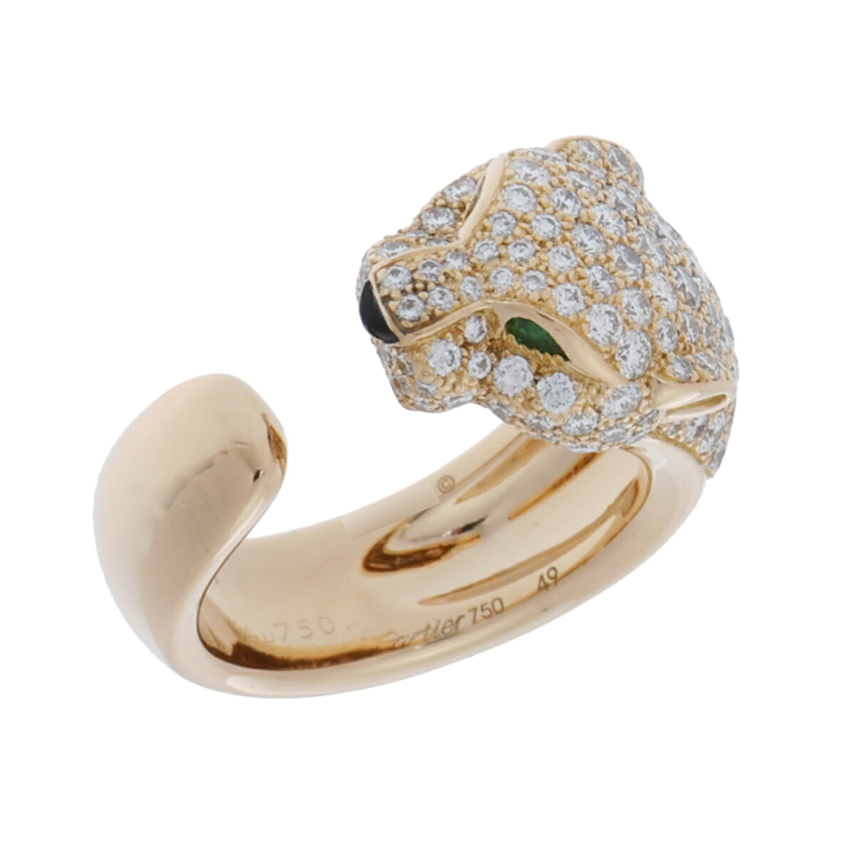 【～7/26 最大5万円クーポン】カルティエ CARTIER パンテール ドゥ リング ミディアム #49 セミパヴェ N4225049 K18イエローゴールド YG ダイヤモンド/エメラルド/オニキス レディース リング・指輪 カルティエ 【ローン48回払い無金利】【中古】｜ウォッチニアン ブランド品専門店