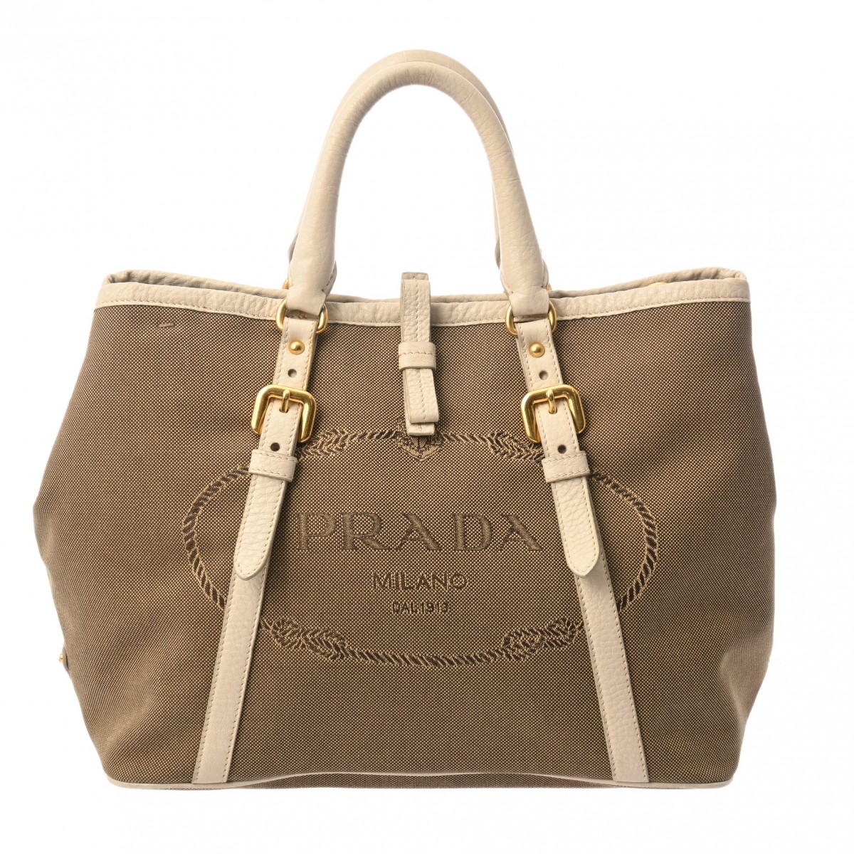 【～4/10 最大5万円クーポン】プラダ PRADA 2WAY ハンドバッグ ベージュ/ブラウン BN1841 ジャガードキャンバス/レザー レディース ハンドバッグ プラダ ハンドバッグ バック ブランド 【ローン48回払い無金利】【中古】 37,037円