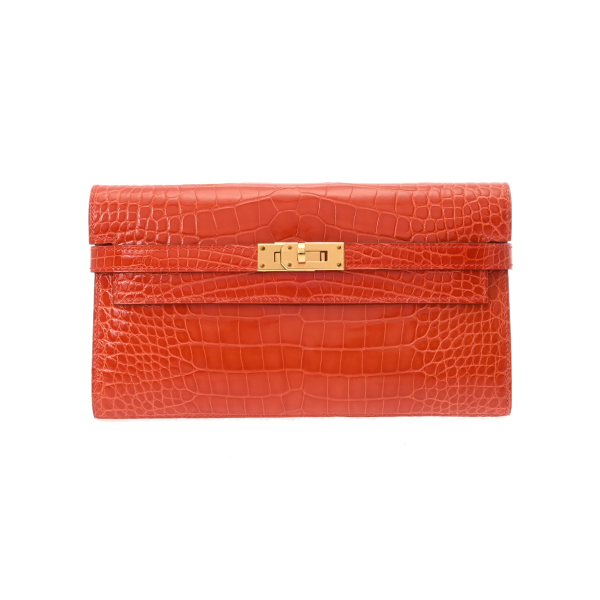 【～4/17 最大5万円クーポン】エルメス HERMES ケリーウォレット ロング オレンジ アリゲーターリセ ユニセックス 長財布 エルメス 財布 ブランド 【ローン48回払い無金利】【中古】