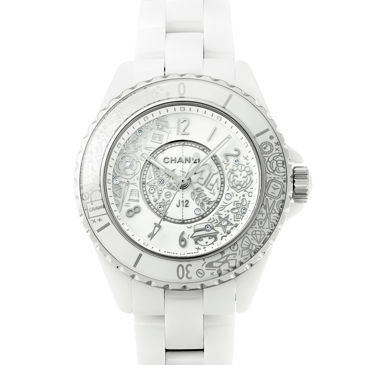 【~4/17 最大5万円クーポン】シャネル CHANEL J12-20 33MM H6477 ホワイト/ダイヤモンド レディース 腕時計 シャネル 時計 高級腕時計 ブランド 【ローン48回払い無金利】【中古】