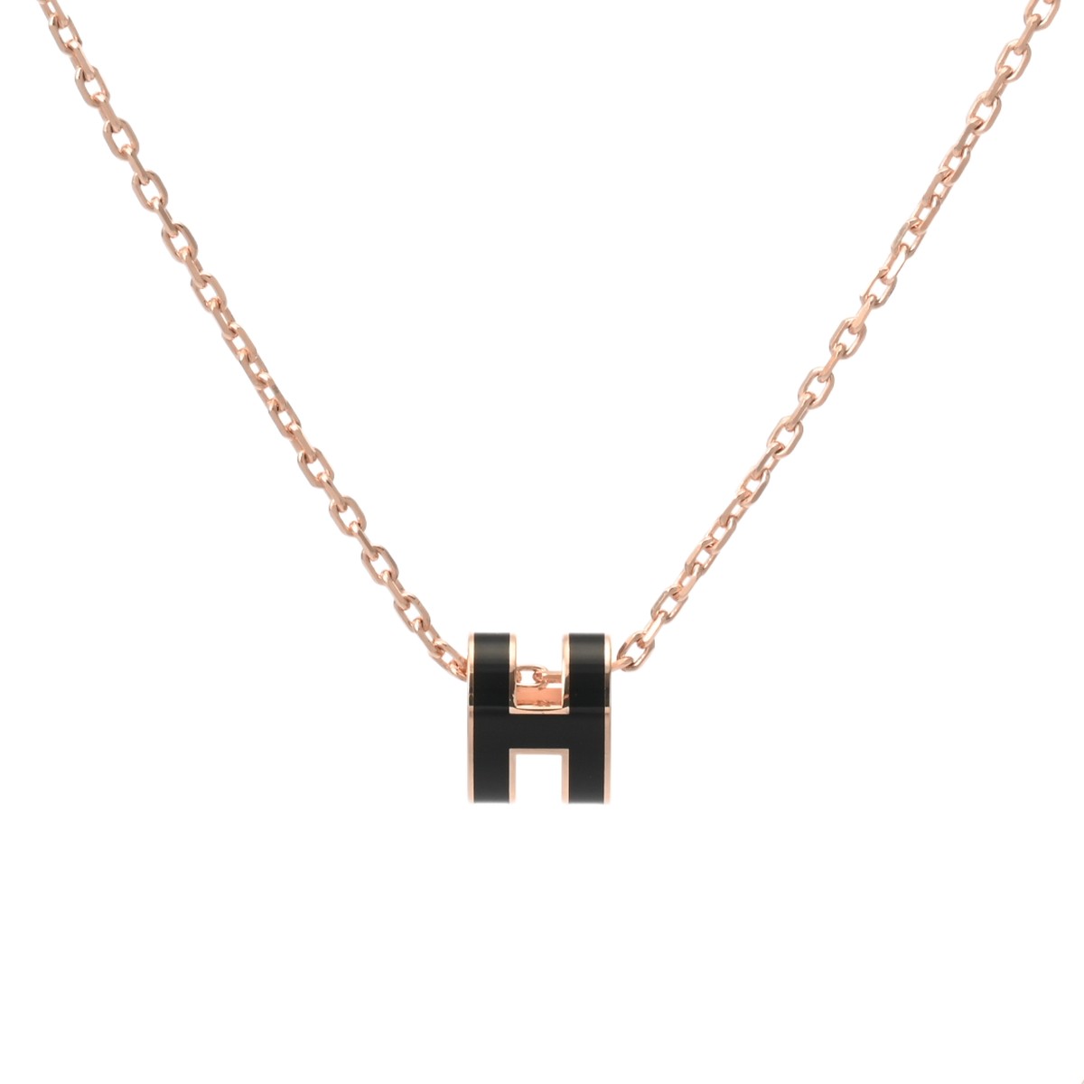 エルメス HERMES ポップ H ミニネックレス ブラック/ローズゴールド金具 エナメル レディース ネックレス エルメス 【ローン48回払い無金利】【未使用】