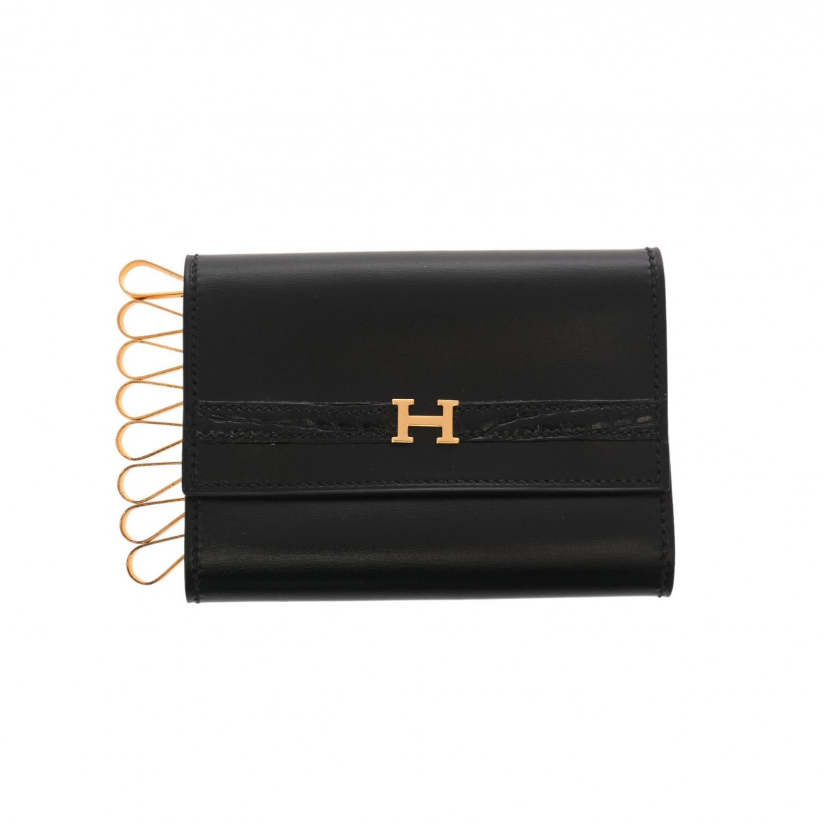 【～4/17 最大5万円クーポン】エルメス HERMES キーケース ブラック ボックスカーフ/クロコダイル レディース キーケース エルメス 【ローン48回払い無金利】【中古】