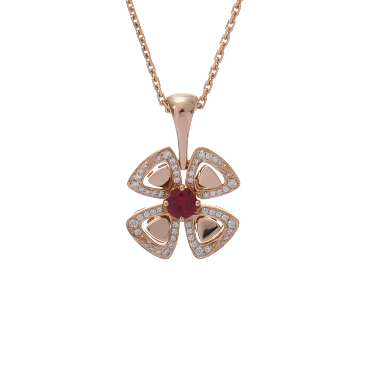【～4/17 最大5万円クーポン】ブルガリ BVLGARI フィオレヴァー ネックレス 356224 K18ピンクゴールド PG ルビー/ダイヤモンド レディース ネックレス ブルガリ 【ローン48回払い無金利】【中古】