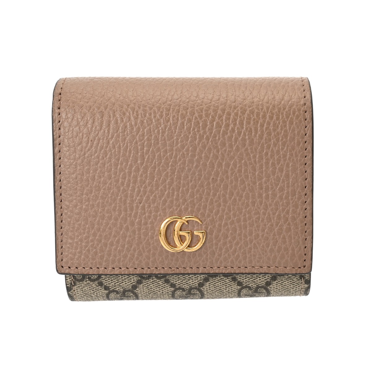 グッチ GUCCI ウォレット ダブルG ベージュ/エボニー/ダスティピンク 598587 493075 なめし革/GGスプリームキャンバス レディース 二つ折り紙入れ グッチ 紙入れ ブランド名 【貸し付け金48回払い無利子】【中古】