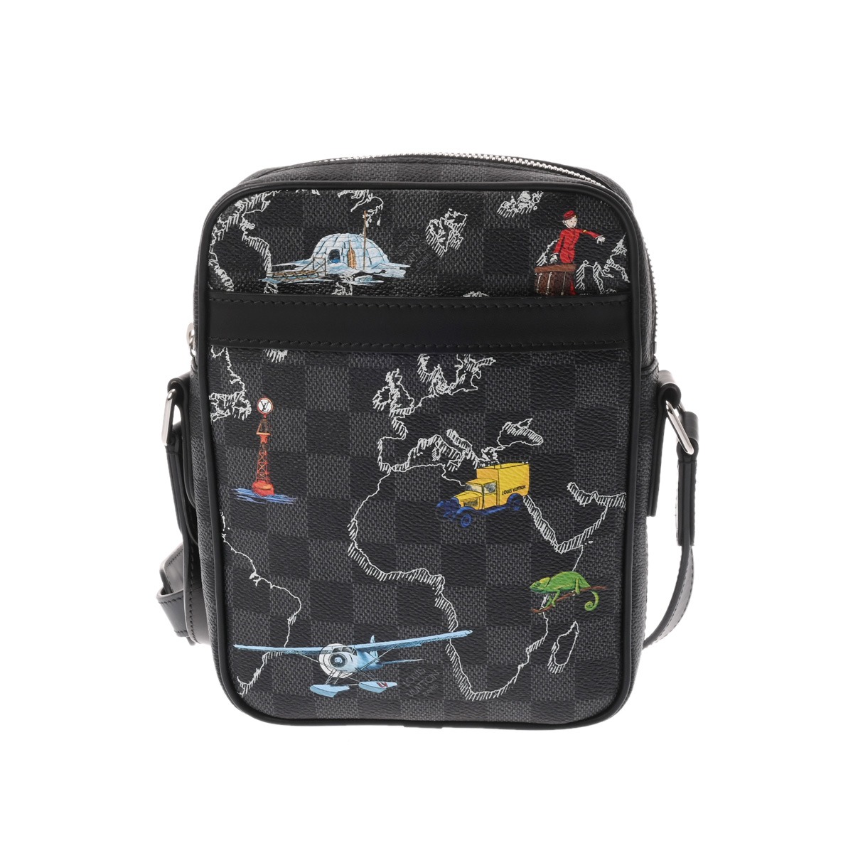 【～7/26 最大5万円クーポン】ルイ ヴィトン LOUIS VUITTON ダミエグラフィットマップ ダヌーブ PM NM ブラック N40239 ダミエグラフィットキャンバス メンズ ショルダーバッグ ヴィトンバッグ バック ブランド 【ローン48回払い無金利】【中古】｜ウォッチニアン ブランド品専門店