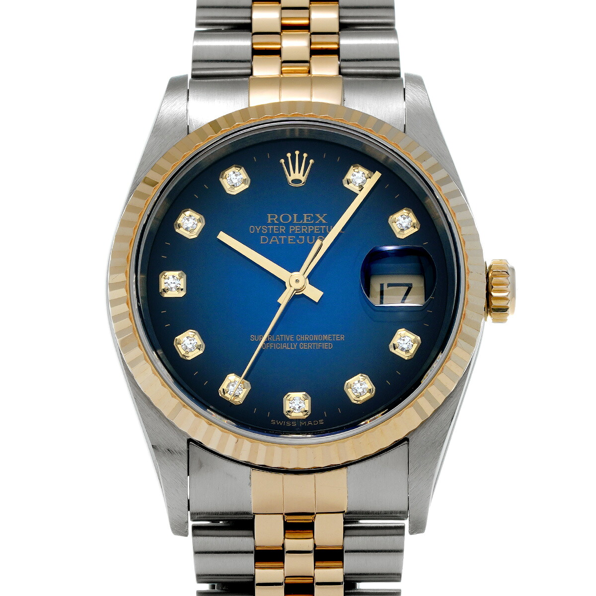 ロレックス ROLEX デイトジャスト 16233G K番(2001年頃製造) ブルー・グラデーション/ダイヤモンド メンズ 腕時計 ロレックス 時計 高級腕時計 ブランド 【ローン48回払い無金利】【中古】｜ウォッチニアン ブランド品専門店 539,200円