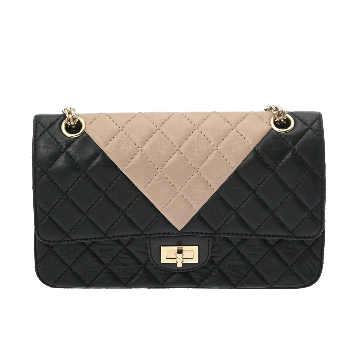 【～7/26 最大5万円クーポン】シャネル CHANEL 2.55 チェーンショルダー ブラック/ベージュ エイジドカーフスキン レディース ショルダーバッグ chanel シャネル バッグ バック ブランド 【ローン48回払い無金利】【中古】｜ウォッチニアン ブランド品専門店 296,010円