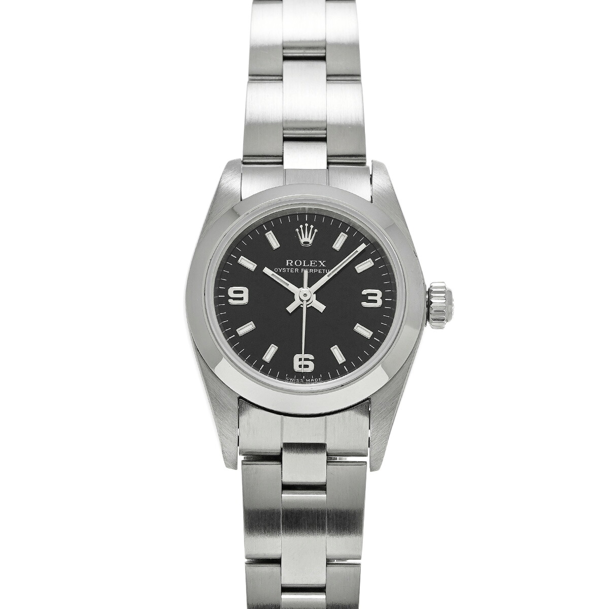 【～7/26 最大5万円クーポン】ロレックス ROLEX オイスターパーペチュアル 76080 Y番(2002年頃製造) ブラック レディース 腕時計 ロレックス 時計 高級腕時計 ブランド 【ローン48回払い無金利】【中古】｜ウォッチニアン ブランド品専門店