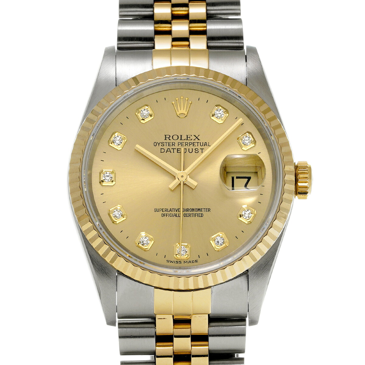 ロレックス ROLEX デイトジャスト 16233G T番(1997年頃製造) シャンパン/ダイヤモンド メンズ 腕時計 ロレックス 時計 高級腕時計 ブランド 【ローン48回払い無金利】【中古】｜ウォッチニアン ブランド品専門店