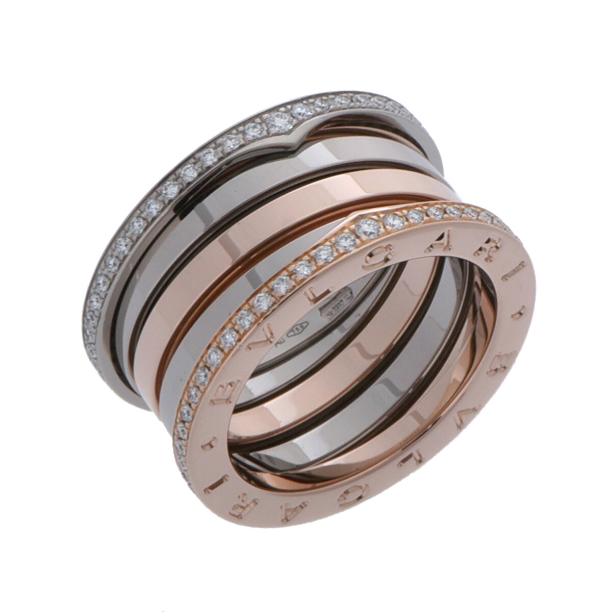ブルガリ BVLGARI B.ZERO1 パーフェクトミステイク リング #54 355069 K18ピンクゴールド PG/K18ホワイトゴールド WG ダイヤモンド レディース リング・指輪 ブルガリ 【ローン48回払い無金利】【中古】|ウォッチニアン ブランド品専門店