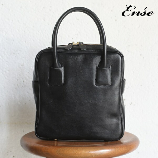 Ense(アンサ)【送料無料】 square mini boston スクエアミニボストンバッグ キップレザー ブラック/Black PA802r_BK