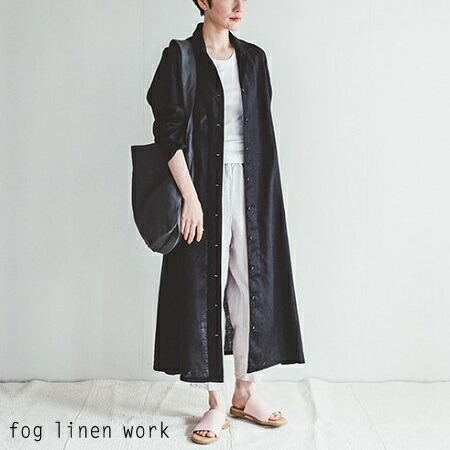 Work フォグリネンワーク フェイス Aラインシルエットの開襟シャツワンピ ワンピース ブラック Faith Black ブラック Faith ワンピース ワンピース Linen Fog Dress リトアニア 薄地リネン100 Lwa310 17 Iraka イラカ
