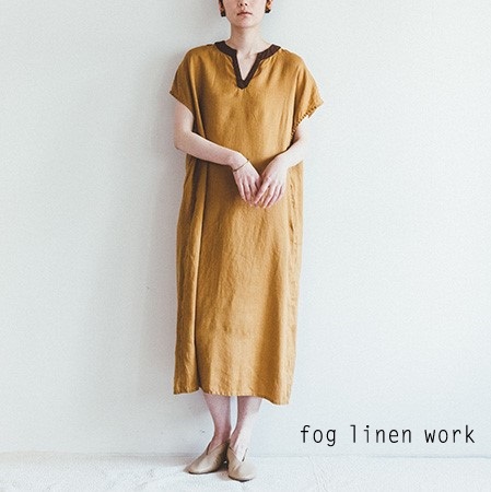 Fog Linen Work フォグリネンワーク シェリー ワンピース ミエル Sherry Dress Miel リトアニア 薄地リネン100 Lwa326 598 Paigebird Com