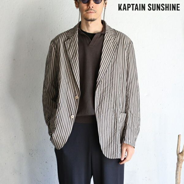 【Kaptain Sunshine】Bumpy Stripe Take Easy Jacket INK BLACK/ALMONDバンピーストライプテイクイージージャケット インキ黒いこと/アーモンドキャプテンサンシャイン【貨物輸送無料】KS26SJK28