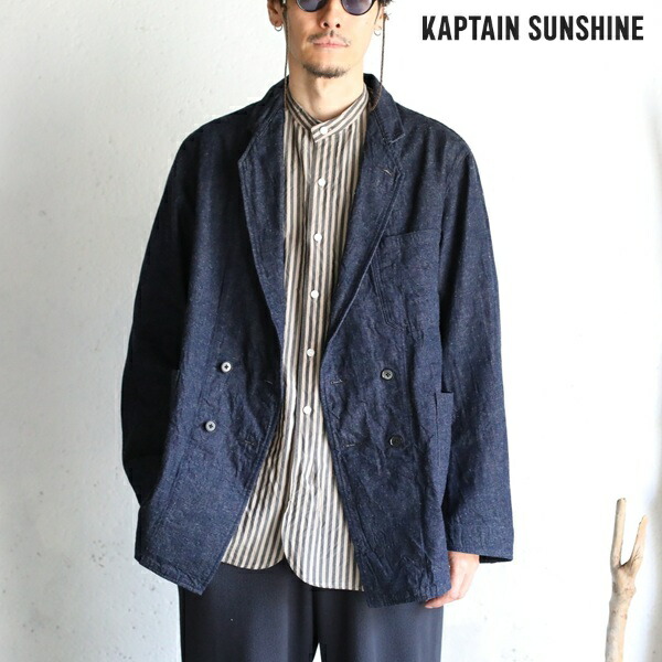 【Kaptain Sunshine】Cotton Linen Denim DB Take Easy Jacket INDIGOコットンリネンデニムダブルブレストジャケット インディゴキャプテンサンシャイン【貨物輸送無料】KS26SJK33