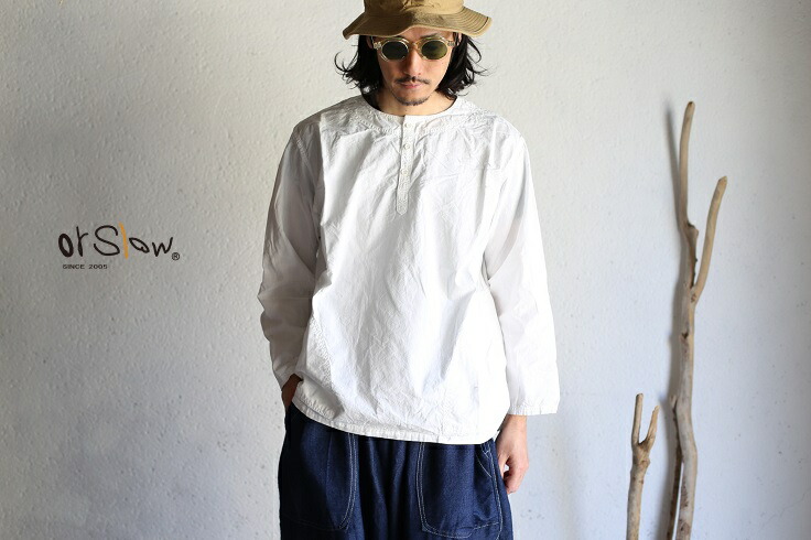 Unisex メンズ レディース 永遠の定番服 Orslow No Collar トップス シャツ Pullover Shirt White Chambray Shirt ノーカラープルオーバー シャツ ワンウォッシュオアスロウ ホワイトシャンブレー 日本製 送料無料 Iraka イラカ