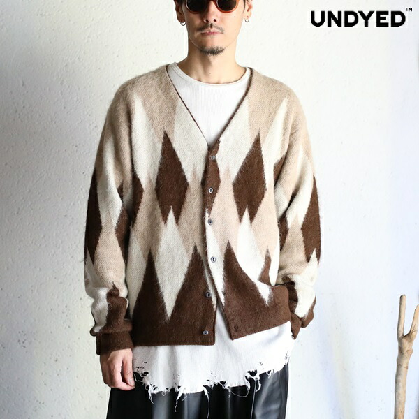 【60%OFFセールSALE】【UNDYED / STANDARD】ALPACA JQD BRASH CDGN AGL アルパカジャガードブラッシュカーディガン アーガイル アンダイドスタンダード 中国製