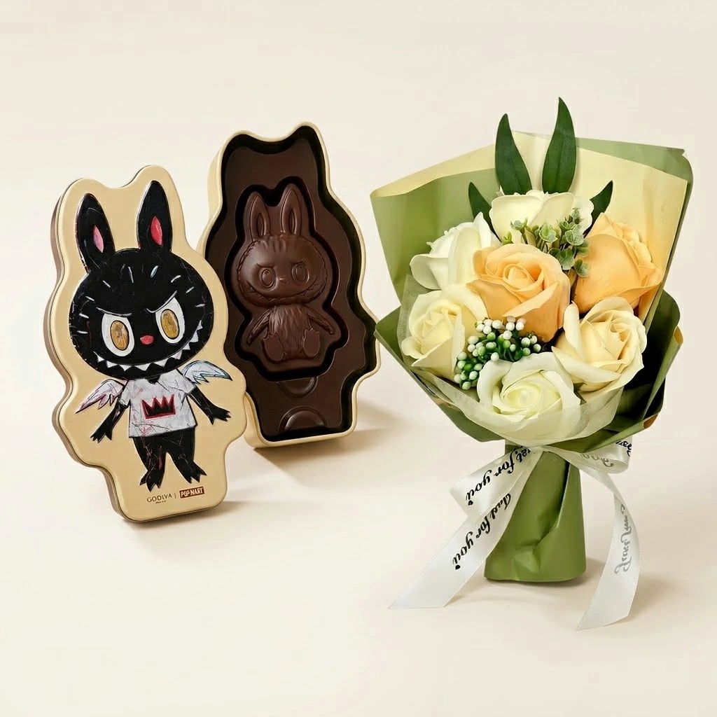 スイーツ ＆ 石ケン御花 仕掛ける 卒祝賀会 はいり込む祝賀会 差し上げ物 黒茶 儀式用 しっぺい返し 内祝い 胸花 胸花  ゴディバ ポップマート ラブブ 御師匠さん天下太平 牛乳黒茶缶 GODIVA × LABUBU 枯れない花 今めかしい 愛くるしげ 御姉さん 赤ちゃん 受かる祝賀会 就職祝賀会