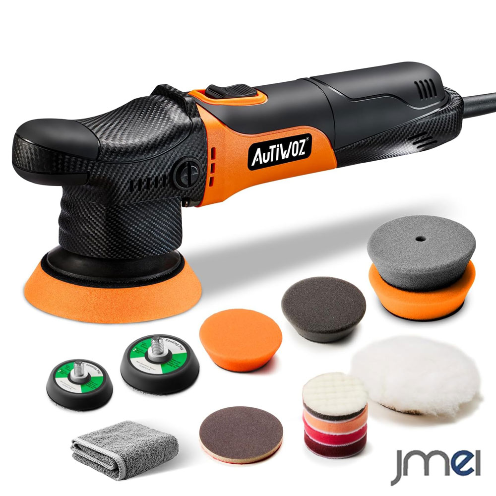 ミニポリッシャー 車 50/75mm交換式ヘッド ダブルアクション 12mm コード式100V 1.7kg 小型 電動 研磨機 六段変速2500-7000RPM 恒定回転速度 630W高出力モーター低振動軽量 車 バイク 鏡面仕上げ ヘッドライト修復 キズ除去 艶出し プロ仕様 日本語説明書付｜JMEI 2nd