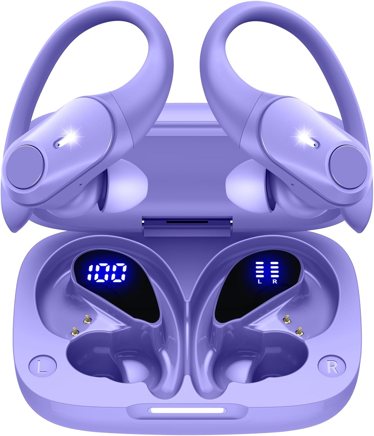 イヤホン Bluetooth ワイヤレスイヤホン 耳掛け式 イヤフォン 最大40時間再生 Hi-Fi音質 AAC対応 LEDディスプレイ 物理ボタン誤操作なし 落ちない 快適装着感 ランニング スポーツ IPX7防水 片耳/両耳モード QI Type-C充電 通勤通学WEB会議 iOS Android