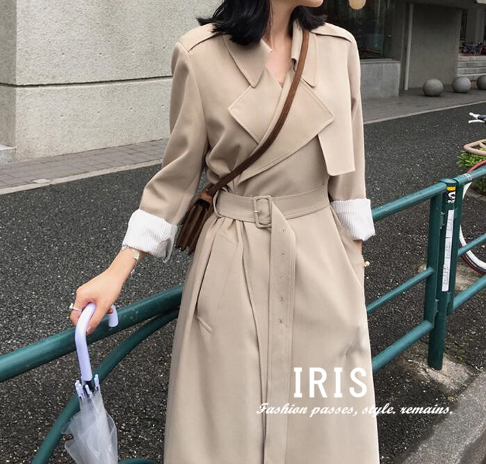 楽天市場 送料無料 Iris トレンチコート ベルト付き ロング丈 春秋 レディース レトロ 森ガール アウター 防寒 お出かけ 通勤 カジュアル 大人かわいい 代30代40代50代60代 イーリス