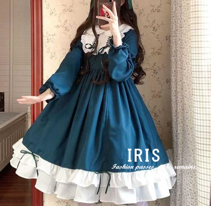 楽天市場 送料無料 Iris 春秋ワンピース ロリータ レディース コスプレ ハロウイン 可愛い 姫様 ロリータ風ワンピ 森ガール ゴスロリ 女子中高生 クラシカル ゴシック レトロ ミディアム丈 3色 イーリス