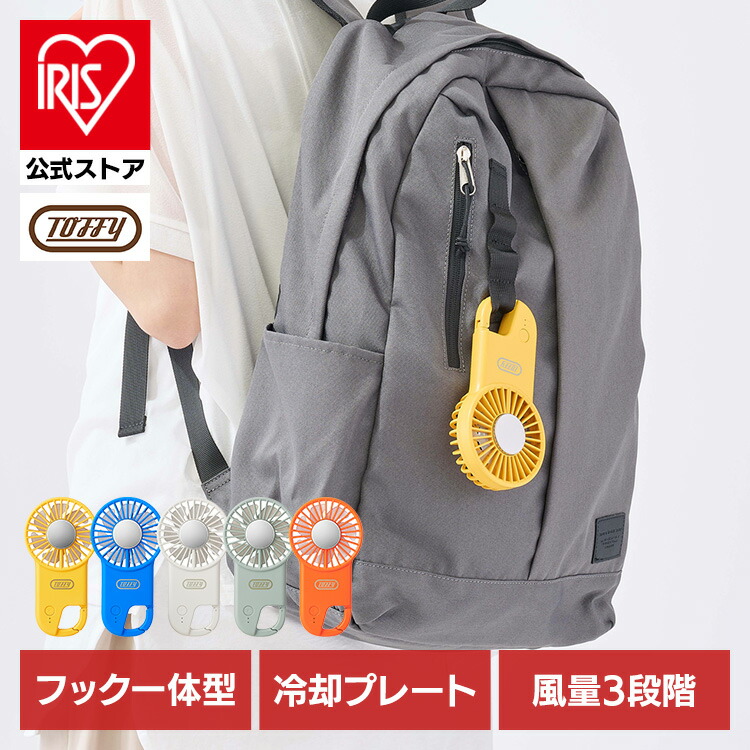 ハンディファン 小型扇風機 充電式 薄型ひんやりフックファン HFN2ハンディファン 小型扇風機 充電式 ハンディ—ファン 扇風機 持ち運び カラフル 薄型 カラビナ 冷却プレート 充電長持ち 大風量 ペルチェ デザイン家電 Toffy ラドンナ画像