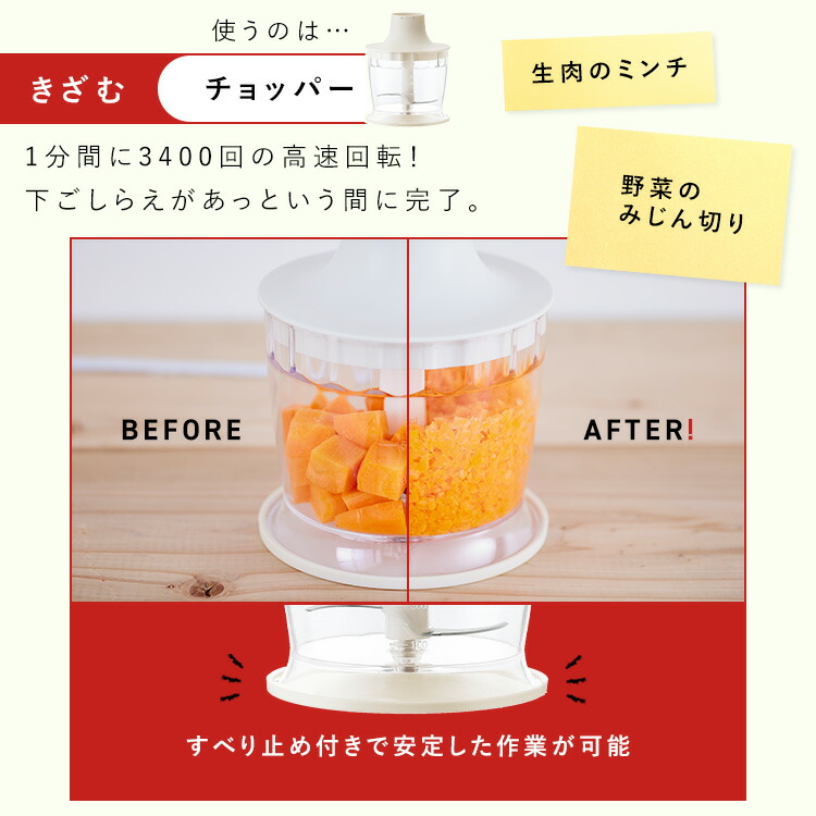 ブレンダー離乳食スムージーハンドブレンダー1台4役泡だて器ミキサーハンドミキサージューサー出産祝いプレゼントおしゃれ時短調理ホイッパーチョッパーアイボリー白アイリスオーヤマIHB-M301