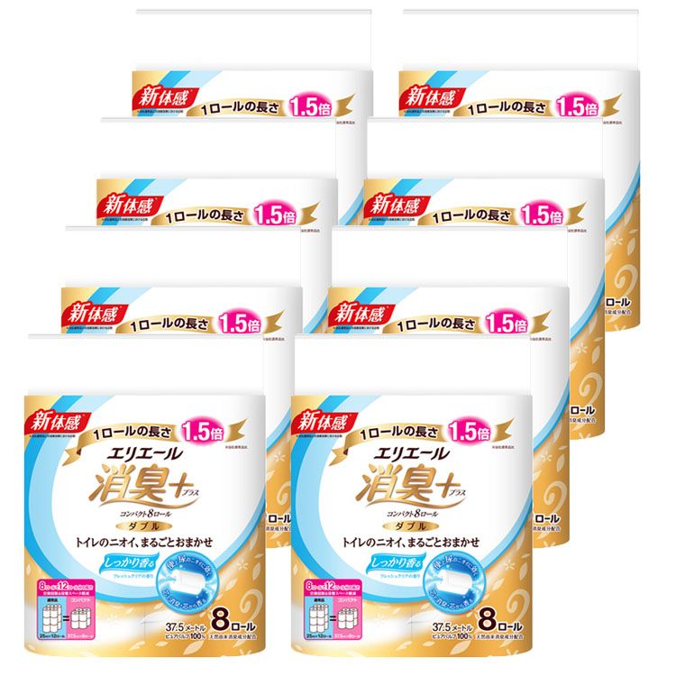 大王製紙　エリエール　トイレットティシュー　フラワープリント　コンパクト　ダブル　芯あり　３７．５ｍ　香りつき　１セット（６４ロール：８ロール×８パック） 