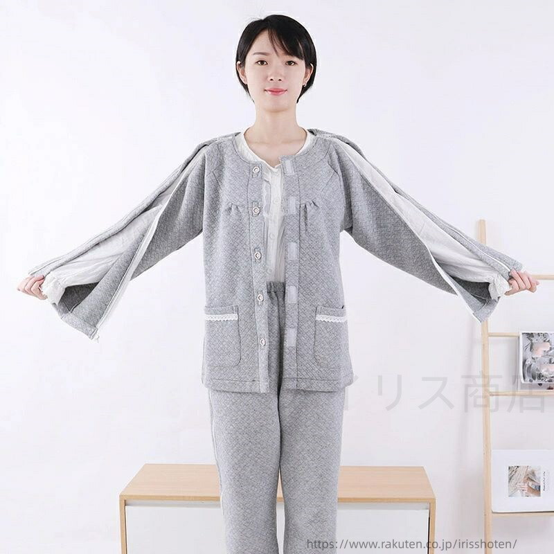 【まとめ買いで最大500円OFFクーポン!】【送料無料】女性 介護用パジャマ 起毛 暖かい ファスナー 全開 フルオープン マジックテープ 女性 レディース 介護 パジャマ　入院パ