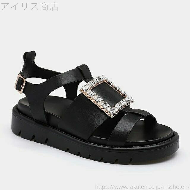 【送料無料】靴 バックル フラット ストラップ サンダル ビジュー フットベッドサンダル ビジューサンダル フットベッドビジューサンダル