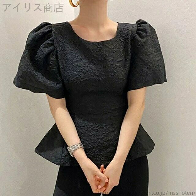 【送料無料】エンボス生地 パフスリーブ シャツ ブラウス トップス パフスリーブワッシャートップス パフスリーブエンボスブラウス 4,674円