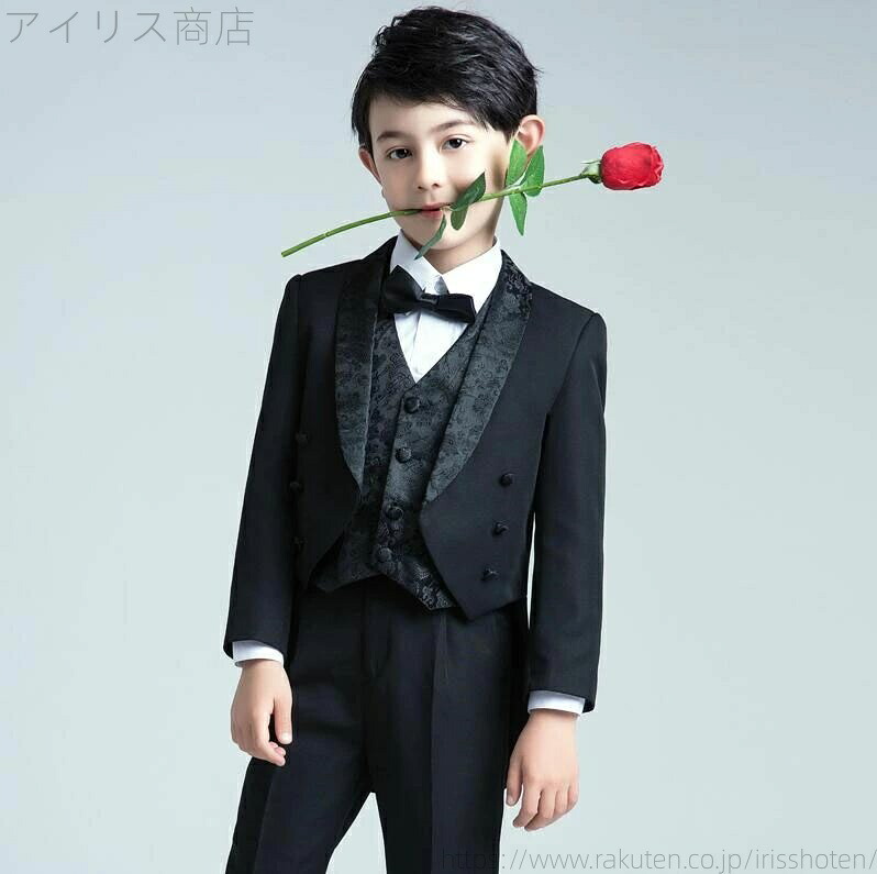 【送料無料】音楽会 演奏服 ５点セット ジャケット パンツ シャツ ベスト 蝶ネクタイ 写真撮り 撮影服 高級 キッズ用スーツ エレガント