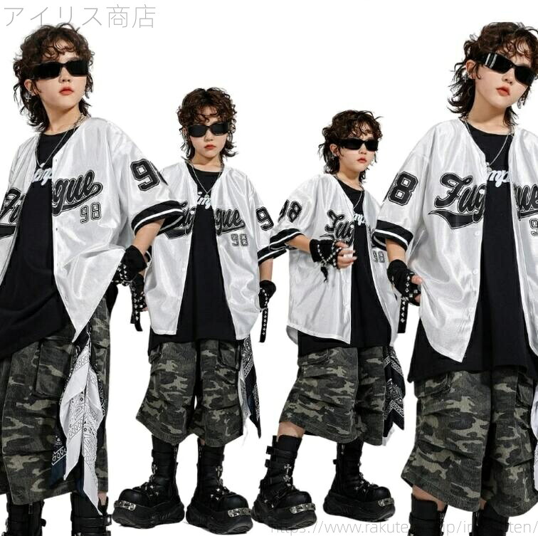 【楽天市場】【送料無料】キッズ ダンス衣装 シルバー ベースボールシャツ 上下 セットアップ 女の子 応援団 ステージ衣装 男の子 かっこいい ...