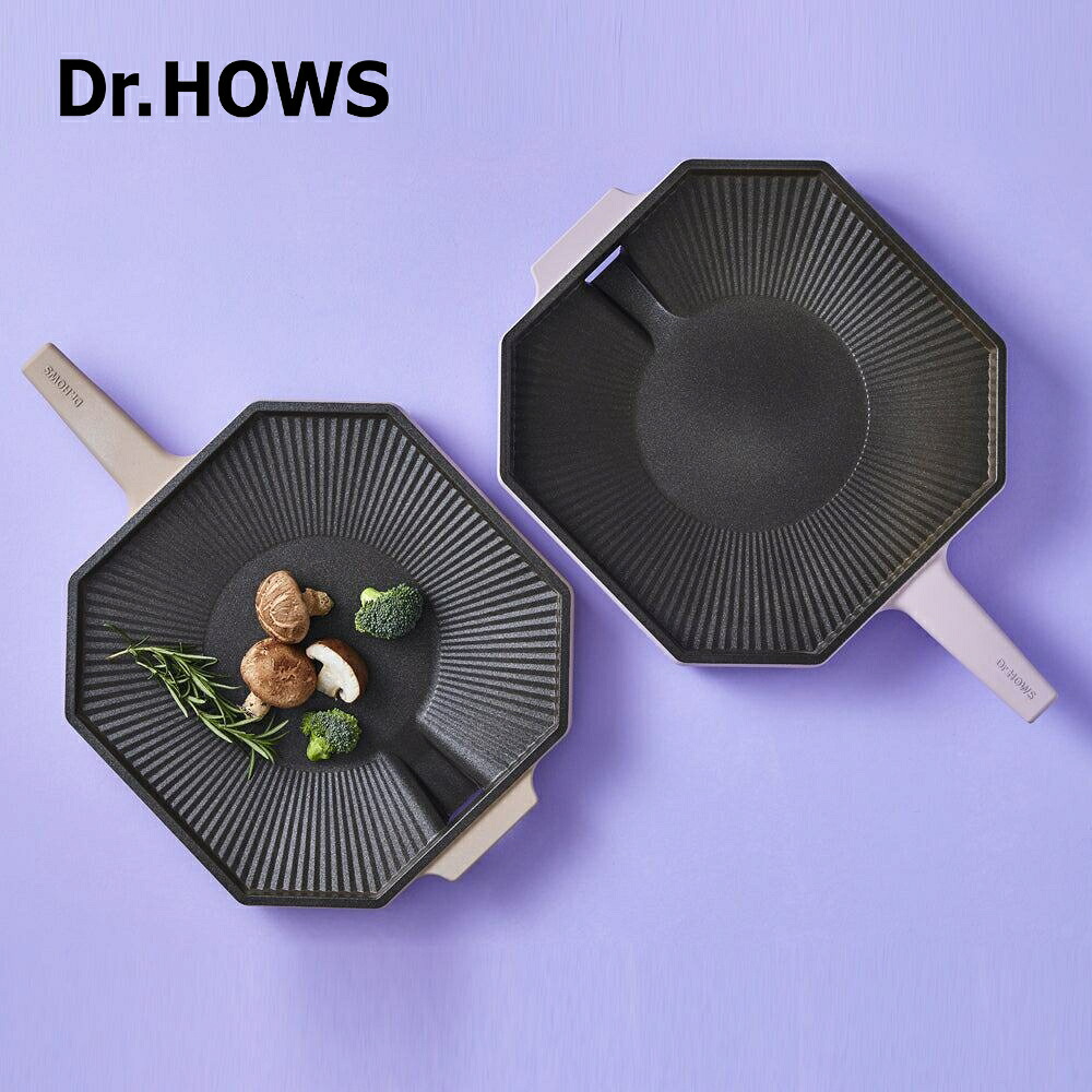 Dr.HOWS ドクターハウス グリルパン 28cm 直火 ガス火 Palette パレット おしゃれ 角型 韓国 かわいい 取っ手 肉 溝 フライパン 斜め