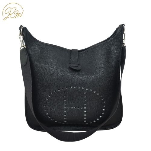 【中古】HERMES エルメス ショルダーバッグ エヴリン1 GM □E ショルダーバッグ ブラック レディース トリヨンクレマンス