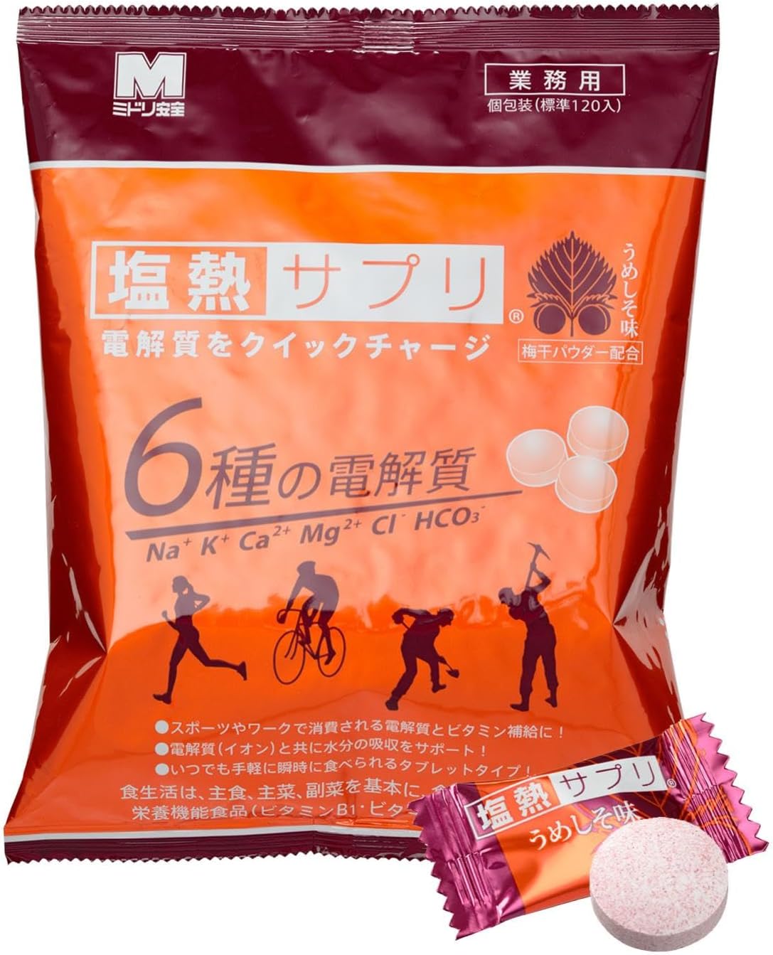 塩熱サプリ うめしそ味 業務用（120粒入168g）2袋セット ミドリ安全 サプリ サプリメント タブレット 熱中症 暑さ 対策 スポーツ 運動 栄養 電解質 水分 塩分 補給