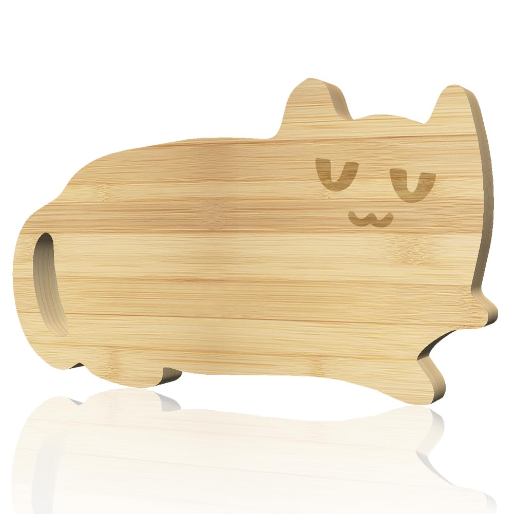 猫型 シャルキュトリーボード ハンドル付き 竹製 まな板 キッチン装飾 サービングトレイ チーズプレート ギフト 13.1 x 7.9インチ｜いろどりセレクト