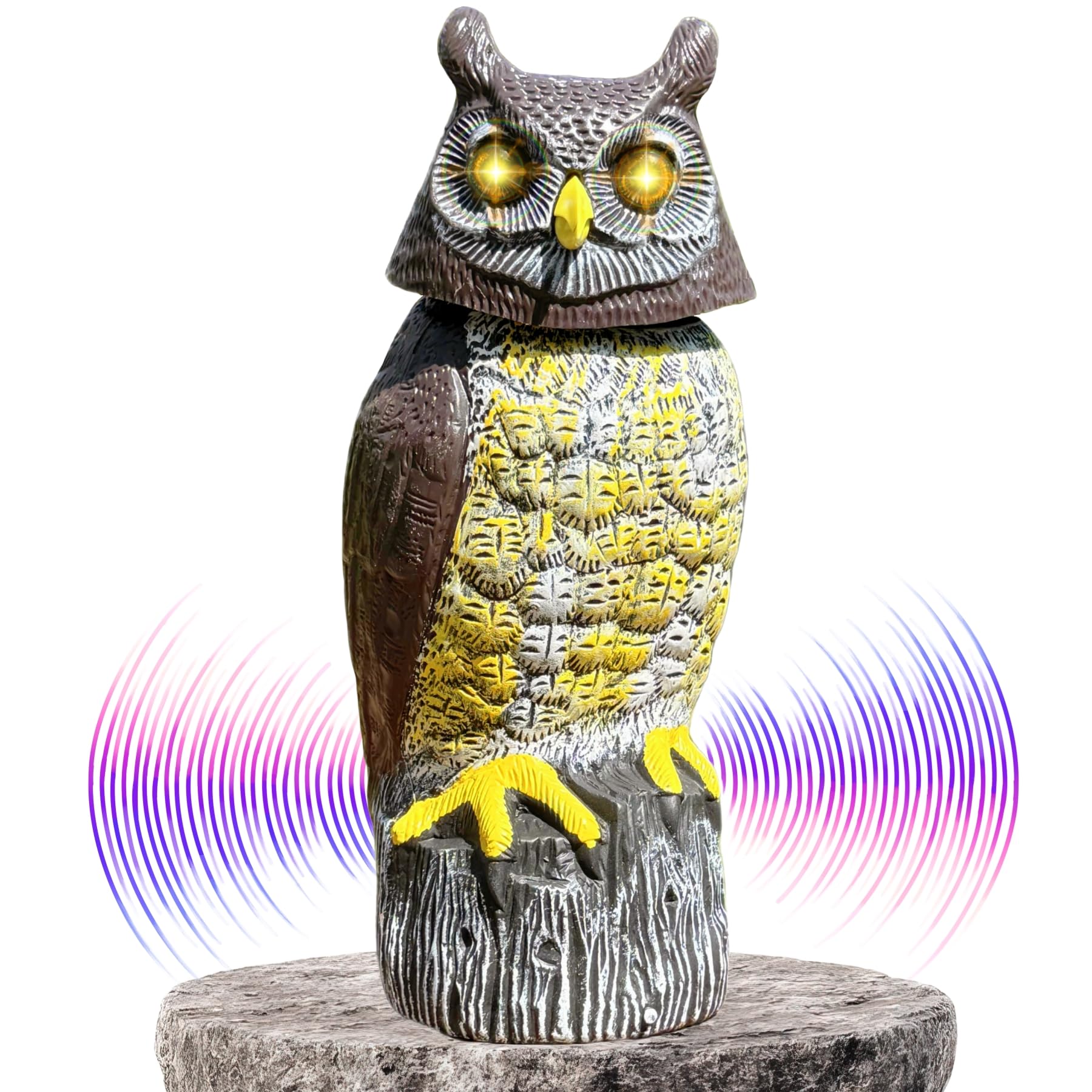 大型ソーラーフクロウ モーション検知器 点滅する目 回転ヘッド リアルな鳴き声とサイレントモード ガーデンフクロウ 屋外像 家 庭 パティオ フェンスの装飾｜いろどりセレクト