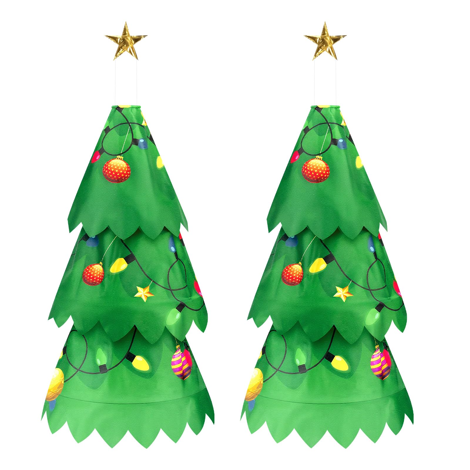 クリスマスツリー 3D ウィンドソック 2個 吊り下げ 36インチ 冬 ポリエステル 吹き流し クリスマスパーティー ギフト デコレーション 庭 ポーチ テラス 芝生｜いろどりセレクト