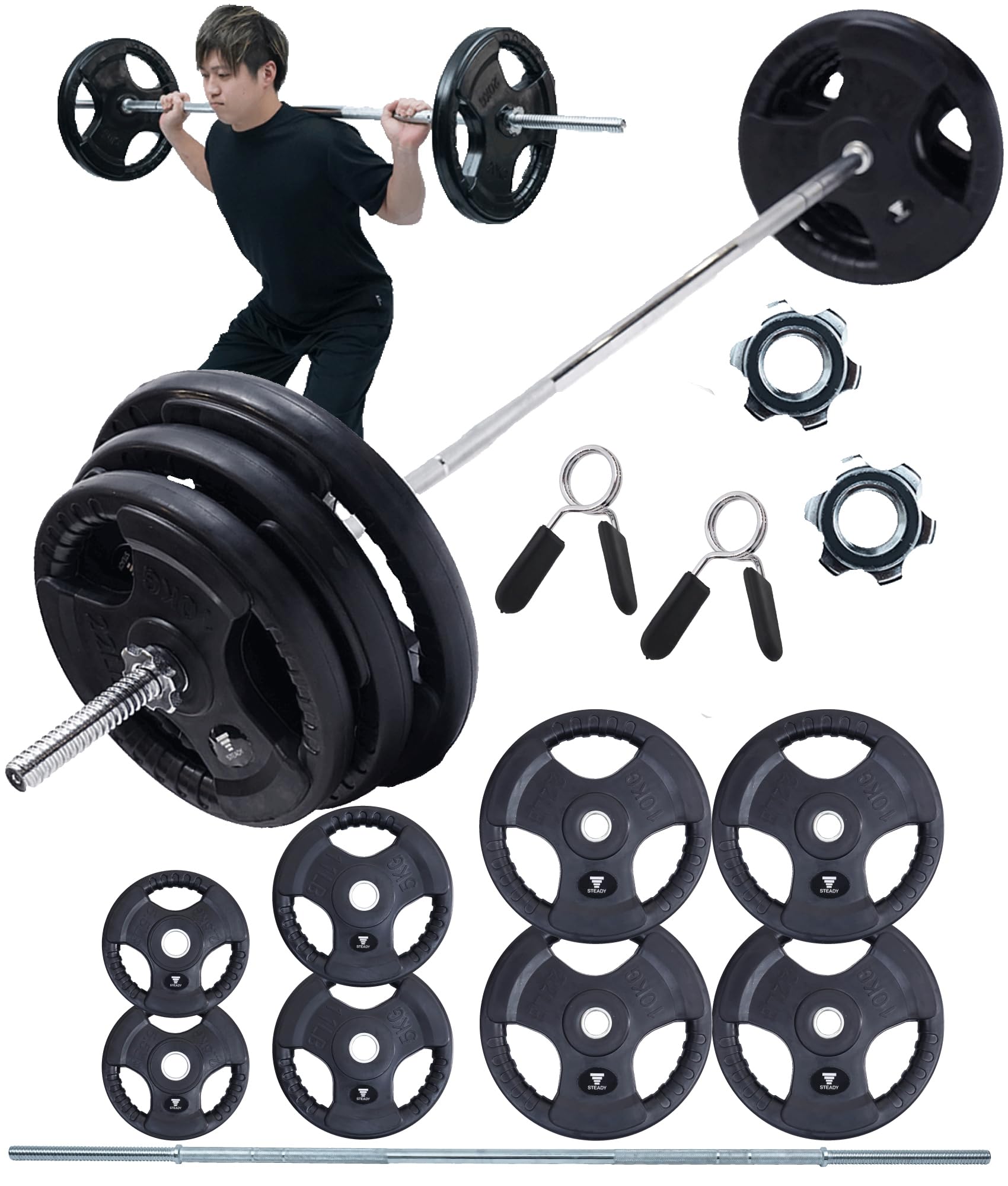 バーベルシャフト プレート セット 60kg 80kg 100kg 120kg 140kg ベンチプレスセット バーベルセット ウエイトトレーニング 筋トレ器具 スクワット|いろどりセレクト