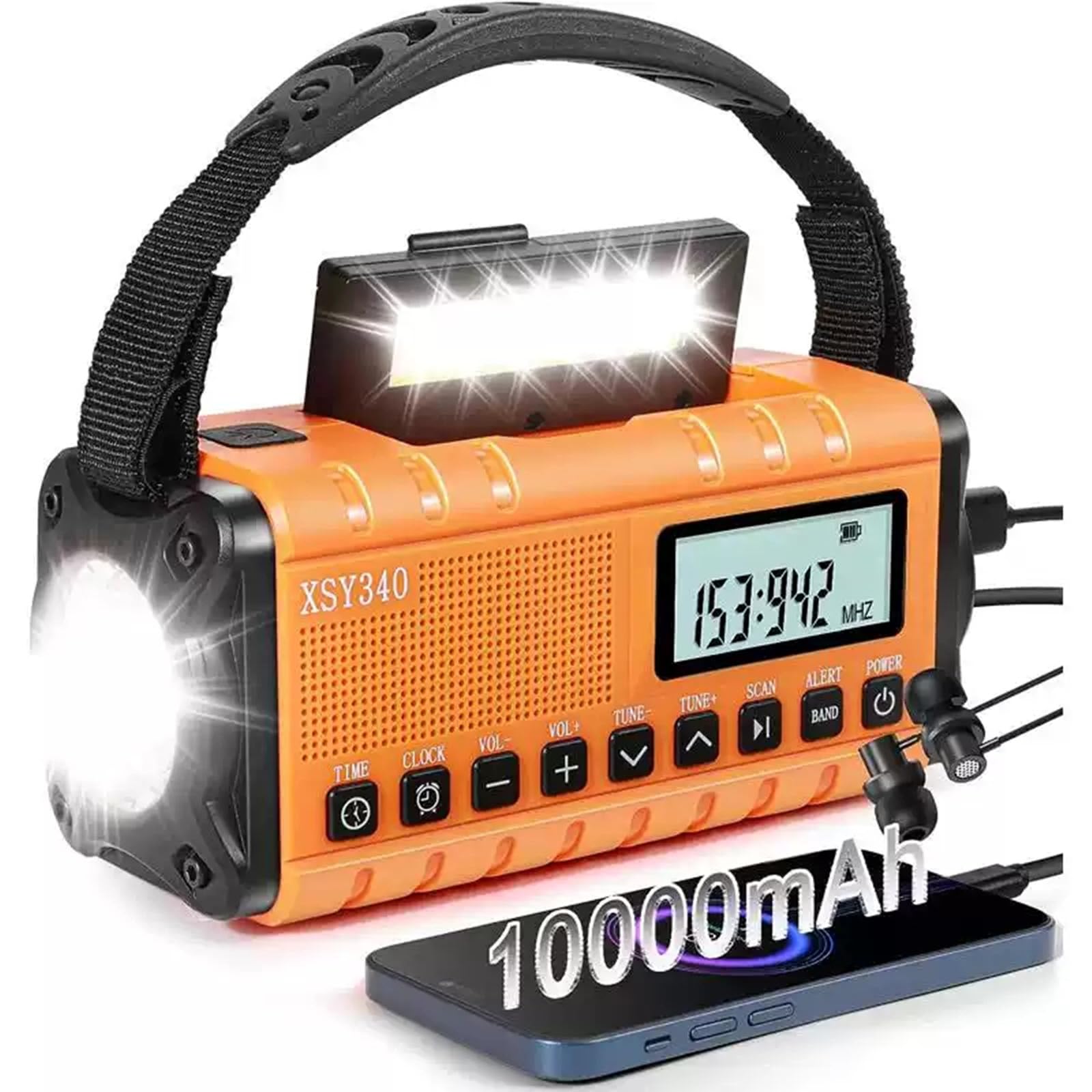 防災ラジオ 多機能 手回し充電 ソーラー対応 太陽光発電式 バッテリー式 AM FM受信 LEDライト 手回しラジオ SOSアラート 充電 イヤホン対応 10000mAh 防水 小型 USB コード式 給電方式TYPE-C入力 USB｜いろどりセレクト