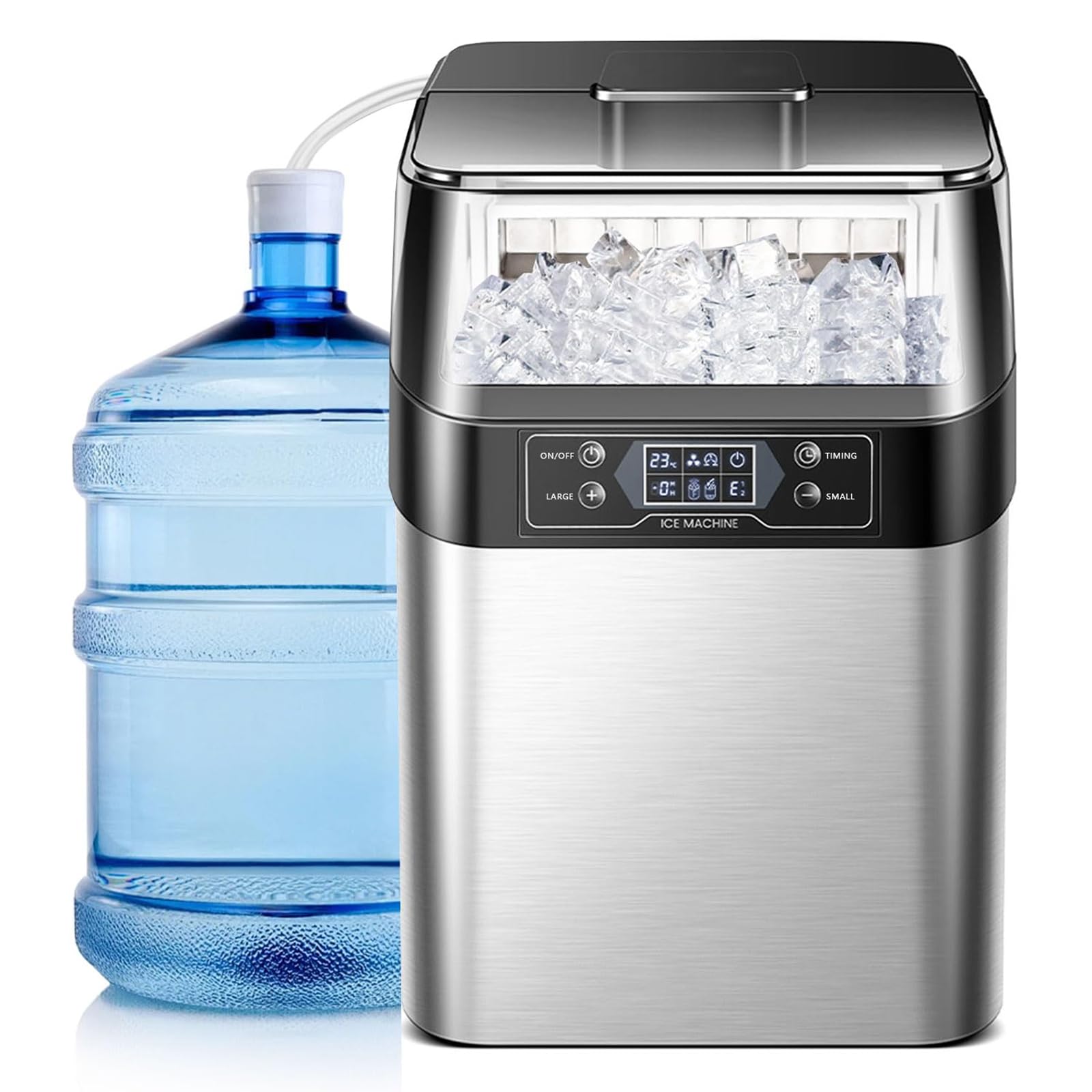 ステンレス製 製氷機 家庭用 キッチン パーティー用 ポータブル 卓上 製氷機 自動洗浄 自動給水 24時間で66ポンド 10分で24個 噛みやすいナゲットペレットアイス スクープ付き｜いろどりセレクト 71,910円