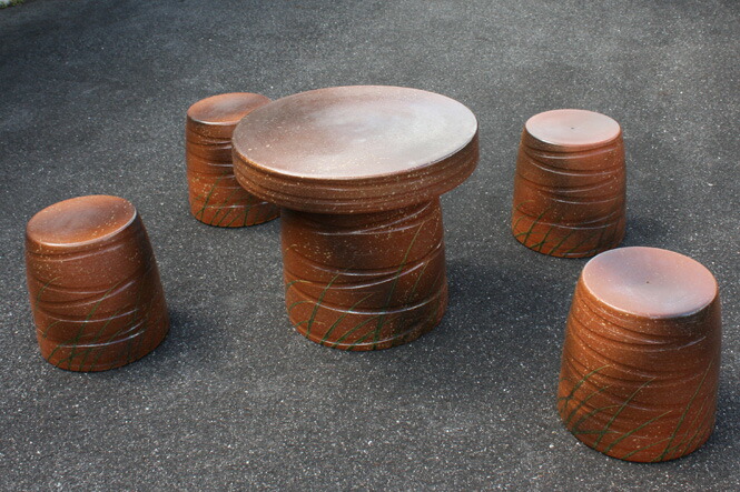 信楽焼　カスミ唐草テーブルセット 楽天市場】信楽焼 ガーデンテーブル 20号 カスミ唐草テーブル