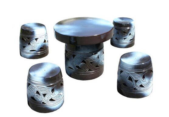 信楽焼　カスミ唐草テーブルセット 楽天市場】信楽焼 ガーデンテーブル 20号 カスミ唐草テーブルセット5点