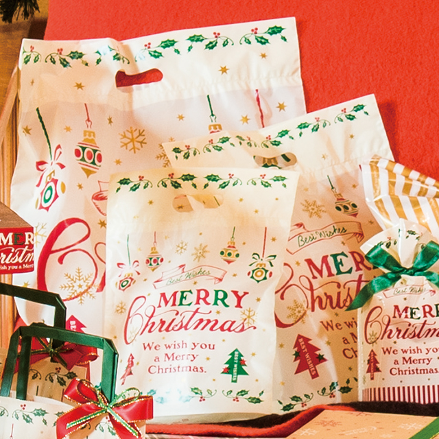 楽天市場 クラシカル クリスマスラッピング袋 手提げ袋 手提げバッグ クリスマスラッピングバッグ クリスマスバッグ ポリ袋 ビニールバッグ ビニール袋 クリスマスラッピング クリスマス ラッピング袋 袋 ラッピングバッグ ギフト袋 ギフトバッグ プレゼント ギフト