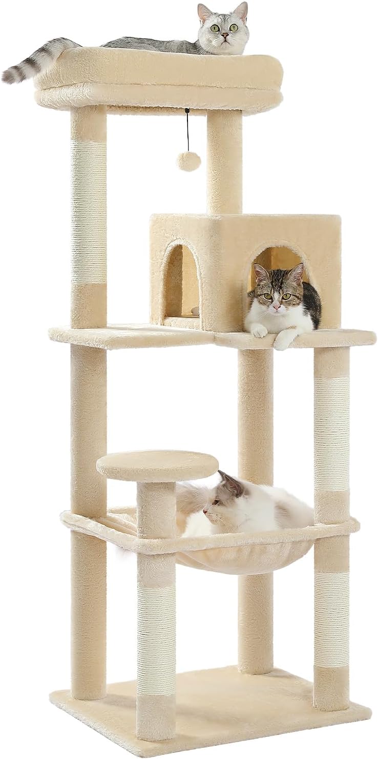 キャットタワー 猫主柱 か細い 大型猫 取り付け 省間隔文字 登り分かりやすい ハンモック 見晴台 ねこ棲み家 飴 生まれながら麻紐 爪とぎ 運動すること不完全さ差し止める 多頭飼い 高さ143糎 /116糎