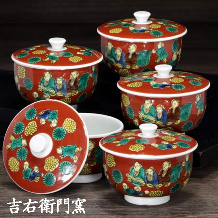 九谷焼 蓋付湯呑揃 木米 化粧箱 湯呑 汲出揃 湯飲み おしゃれ モダン かわいい おすすめ 茶碗 カップ ハート 人気 ギフト 陶器 金沢 石川県 お土産 特産品 名産品 和食器 セット レンジ対応 蓋付五客湯呑揃