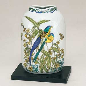 楽天市場】九谷焼 陶台付22号花瓶 本金牡丹孔雀 花器 華器 飾花瓶 陶器